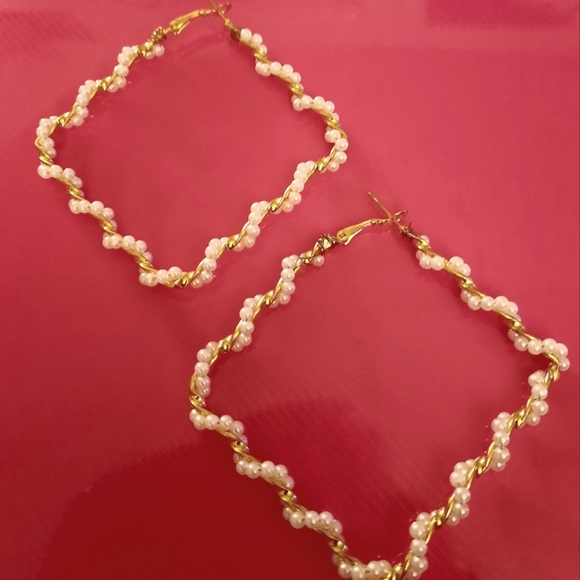 ➿⚪Twisted Pearl⚪Geometric🟨Square Earrings⚪➿ - Picture 2 of 5